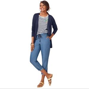 Talbots Women 12P Chambray Pants Summer Twill Slim Leg Rolled Hem